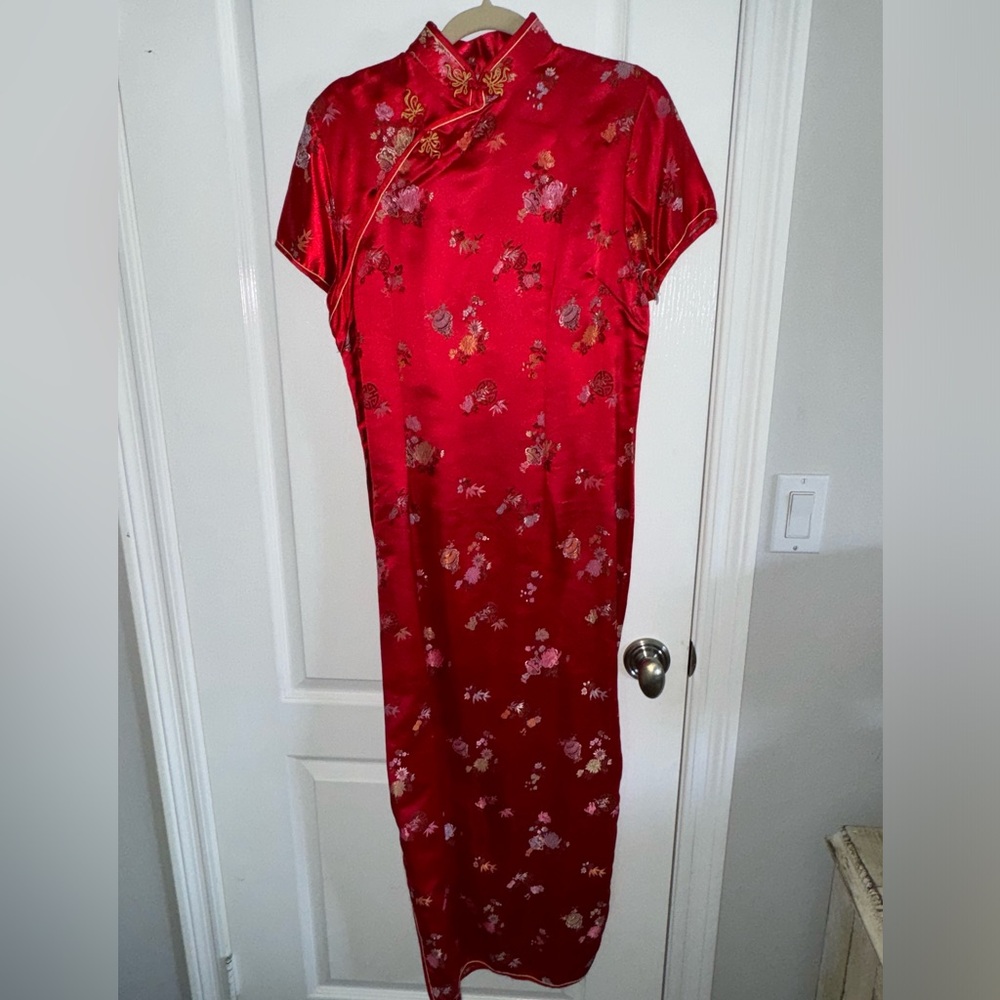 Red Satin Full Length Cheongsam Small/Medium